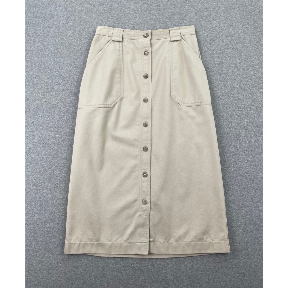 Vintage y2k Liz Claiborne Button-Up Midi Skirt 6P Khaki Tan 100% Cotton Preppy